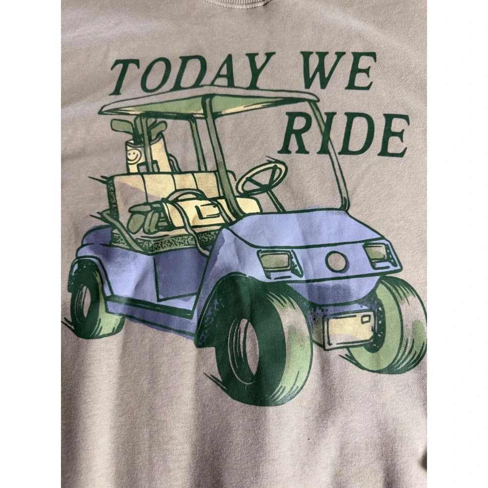 Old Navy Kids XL 14-16 Oversized Sweatshirt Sage Green Today We Ride Golf Cart